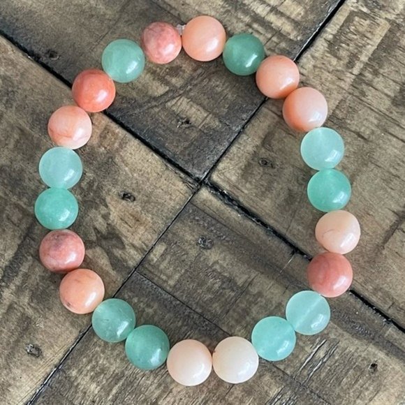 goddess zodiac Jewelry - 8mm Pink & Green Aventurine Chakra Bracelet
